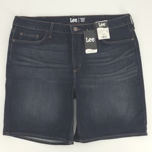 Lee Jean Shorts Regular Fit Dark Wash Bermuda Stretch Denim Classic Size 22 NEW